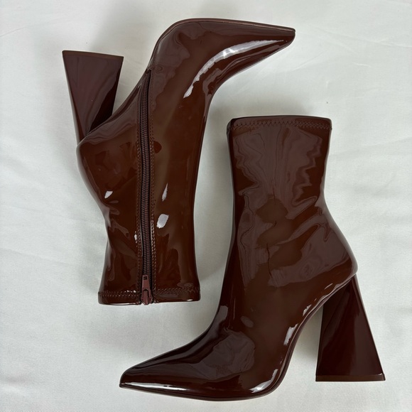 Steve Madden Ticker Boots Retro Funky Flare Chunky Heel Ankle Boot Brown Size 6 - Picture 6 of 16
